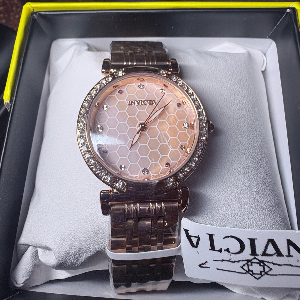 INVICTA Women's Pink and Gold Honeycomb Watch